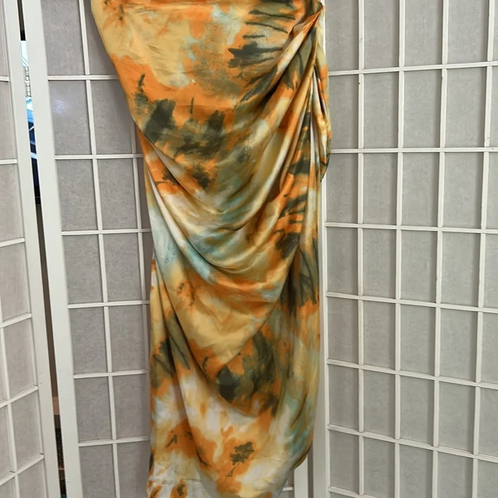 NWT Pretty Little Things Orange and Green Watercolor Sarong Skirt